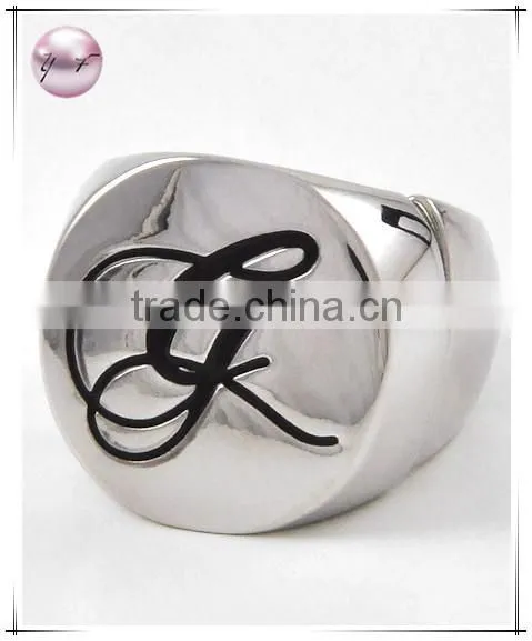 Rhodiumized Metal Black Epoxy letter Stretch Ring