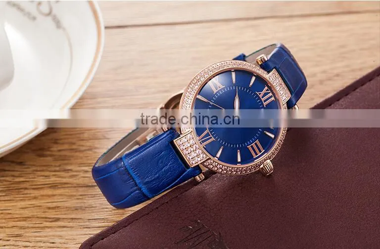 Hot Sale Lady Leather Crystal Wrist Watch With Fashion Style