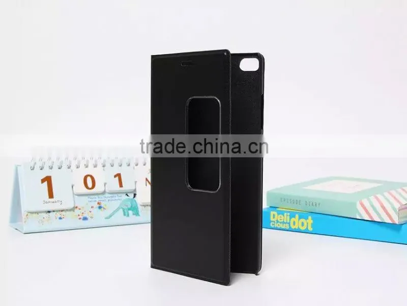 OEM&ODM high quality fashion design wallet view can stand leather cell phone case for Huawei Ascend P8