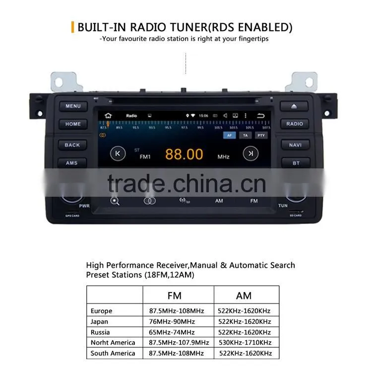 7 Inch 2 din Black screen design Android 5.1.1 RK3188 Android stereo sounds car gps dvd player for BMW 2002 to 2006 E46