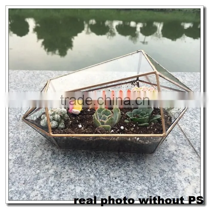 A~~ Air Plant Holder Sculpture Terrarium: big diamond shape geometric hanger planter>< air plant glass geometric terrarium gold
