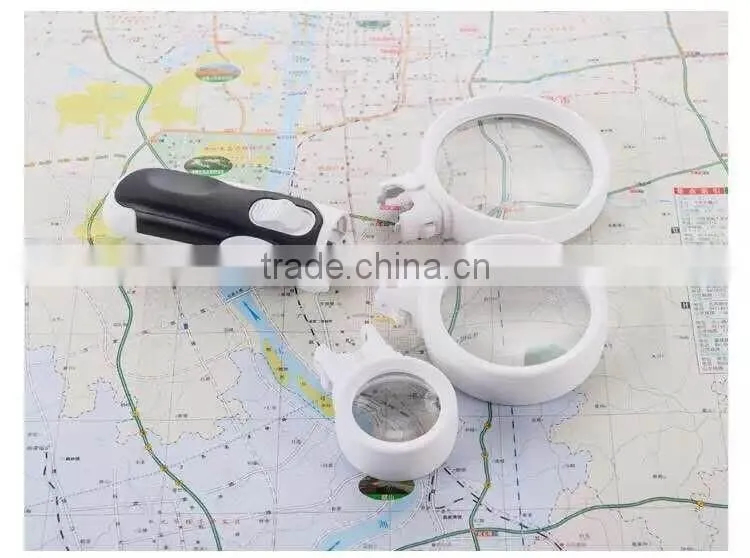 High quality handheld magnifier 2 LED lens interchangeable magnifier magnifying glass with light