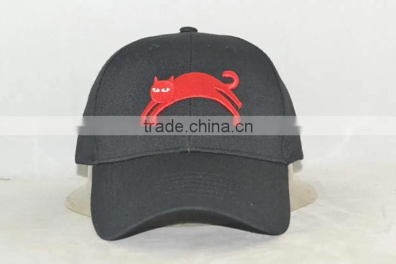 Guangzhou hat factory professional custom 6 panel / 100% cotton/black/red - embroidery logo/baseball cap