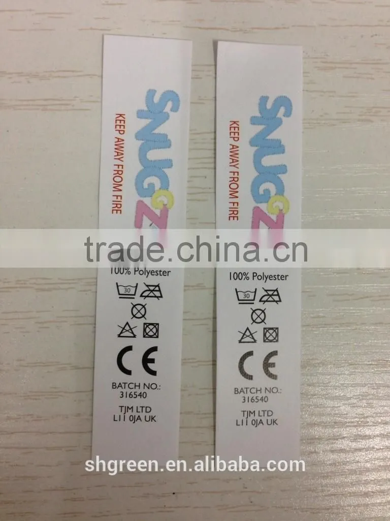 Satin double sides silk screen printing care label,printing size garment labels