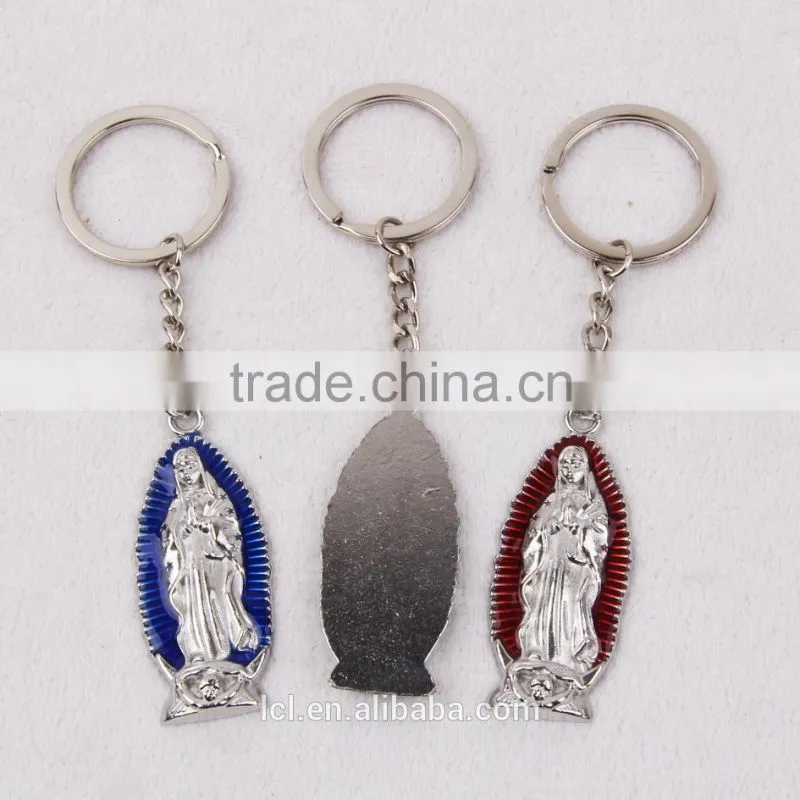 2016 new design key chain ring custom key holder Our Lady of Guadalupe metal cross key chain split key ring clip wholesale