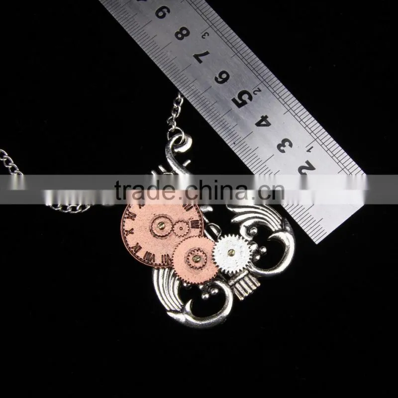 2015 yiwu fashion jewelry hot sale pop steampunk necklace gear steam watch pendant statement necklace hiphop