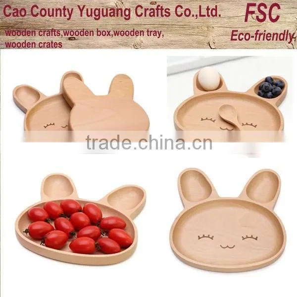Kids dinner plate,beech wood food tray,rabbit shape tray