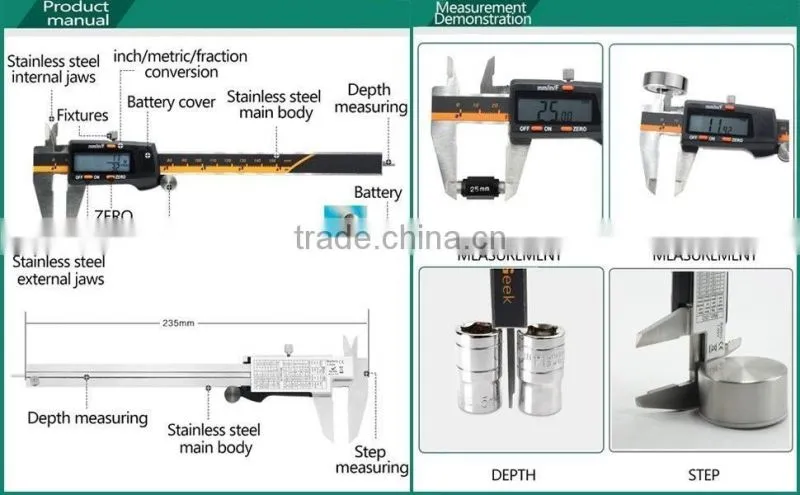 Electronic Digital Caliper Inch/Metric/Fractions Conversion 0-6 Inch/150 mm Stainless Steel