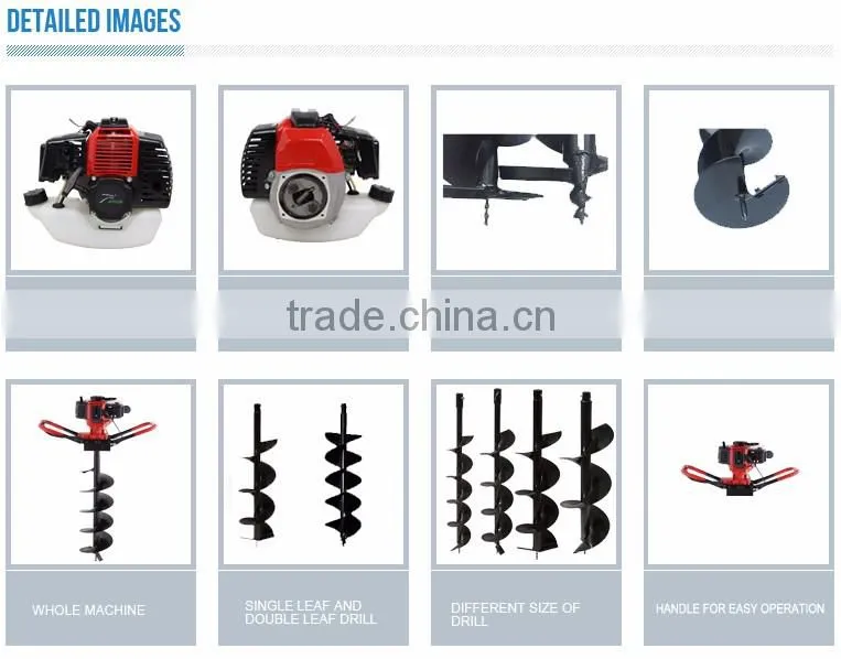 52cc gasoline power earth auger with 100mm,150mm,200mm,300mm drills