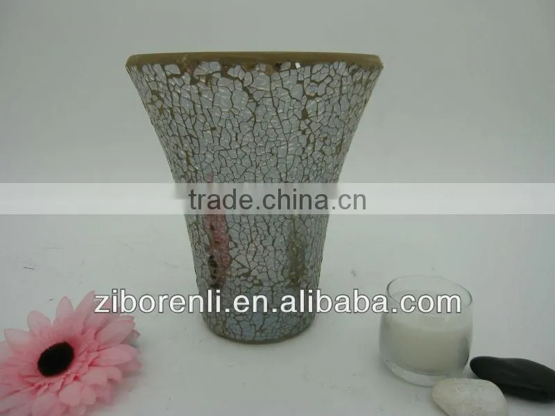 Brown Crackle Home Goods Craft Vintage Decorative V-Shaped Glass Vase