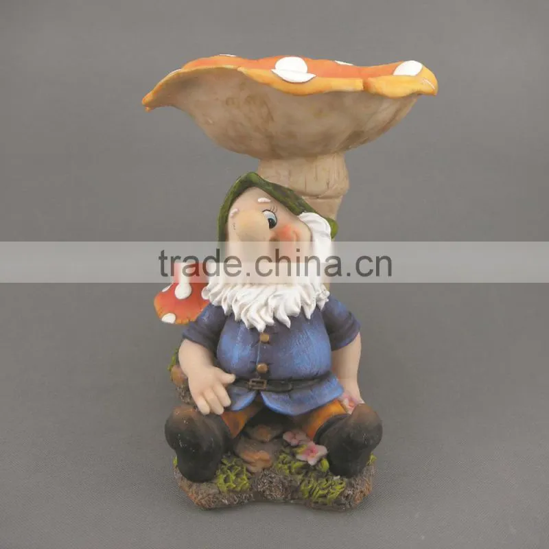handcraft outdoor polyresin garden gnomes statue garden dwarfs sitting under mushroom