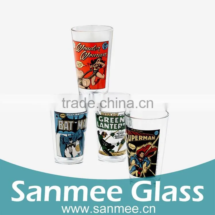 Hot Sale Colorful Cartoon Printed Drinking Glass Gift Set Glassware