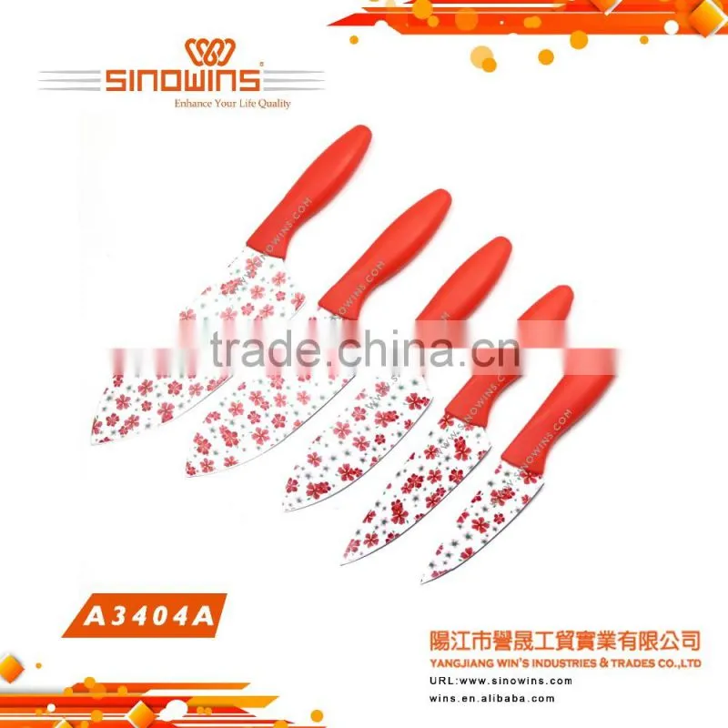 A3404-6 Super Quality 5pcs Stainless Steel Knife Set with Non-stick Coating