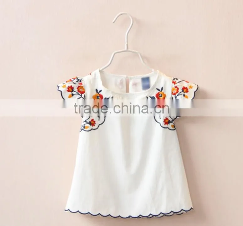 T shirts baby with embroidery sleeve and blue colour wave lacework