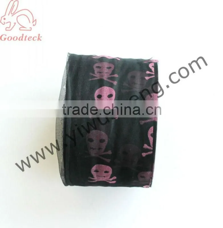 Hot pink skull Halloween polyester tutu tulle fabric roll, 6"x100yd (60"x100YD) Halloween black lace Tutu skirt material,