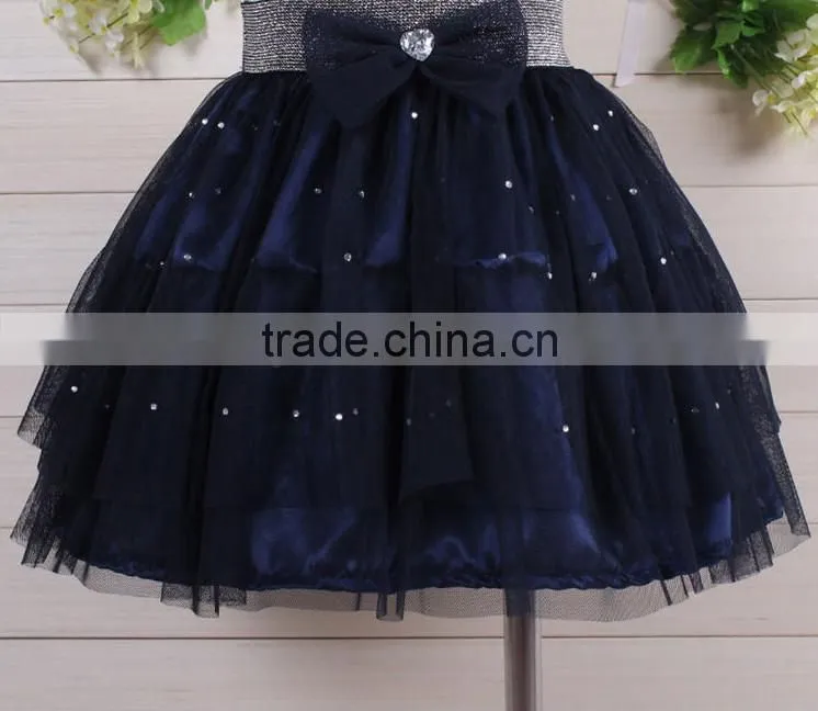 2015 latest stripe high quality soild light blue With rhinestones gauze pettiskirt for Baby Girls