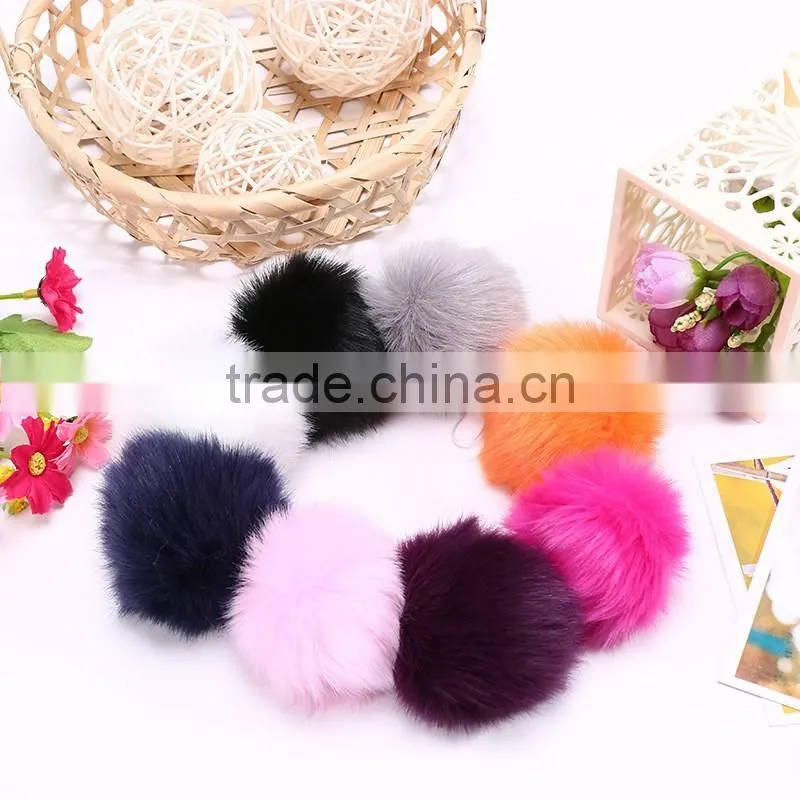 Eco-friendly hot sale 8cm Dyed colour faux fur trimming furry pompom ball rabbit fur keychain