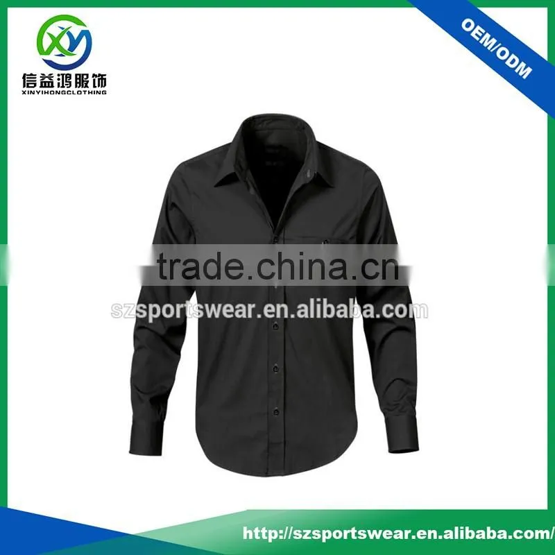 Wholesale black color polyester / cotton mens long shirts with pocket
