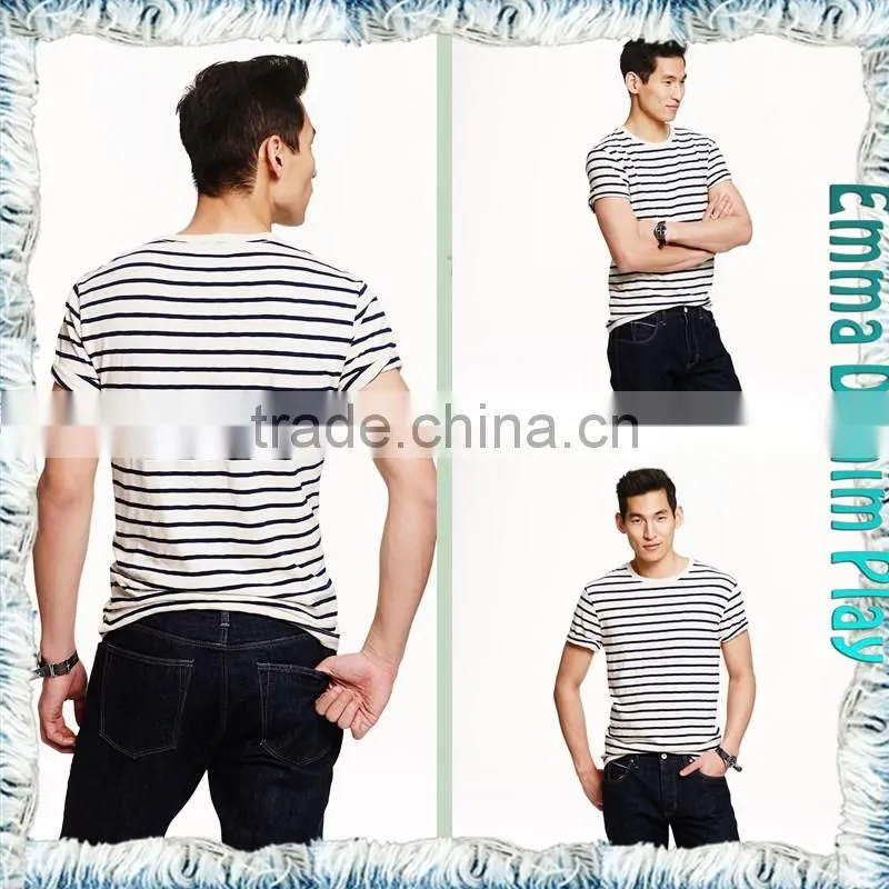 2017 Mens New Pattern Stylish White Black Striped Combed Cotton O Neck T-Shirts Wholesale