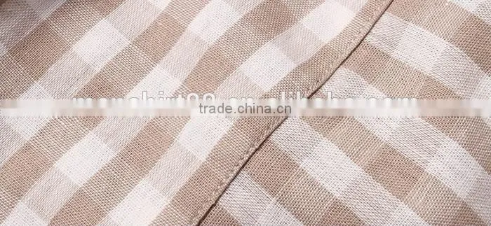 2016 khaki color men plaid linen shirt