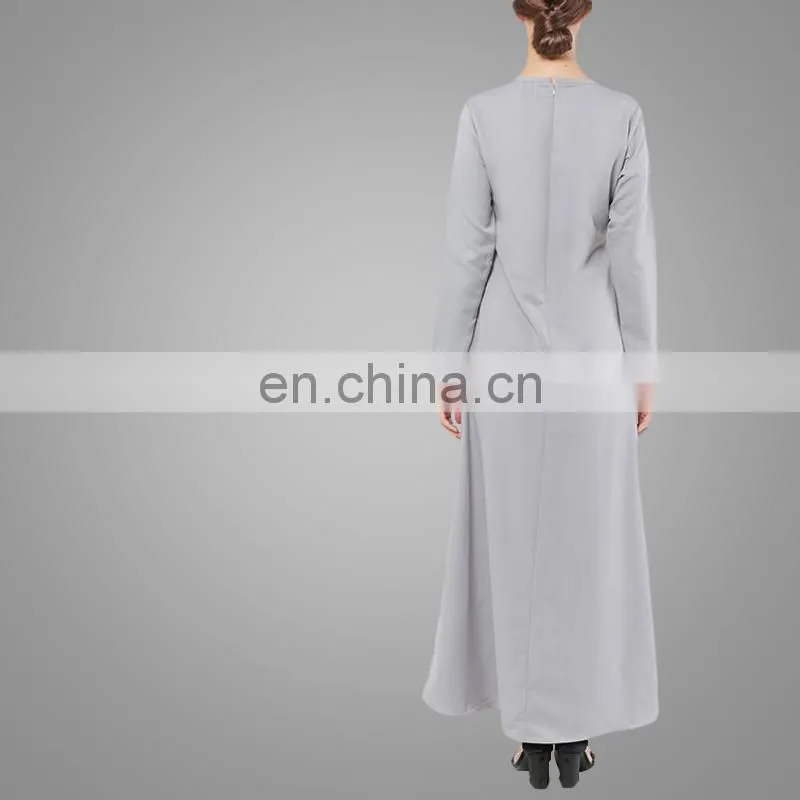 Muslim Women Long Dress Front Pleated Grey Dress Islamic Clothes