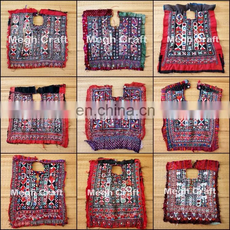 Colourful Indian vintage banjara neck yoke with embroidery and mirror work patches