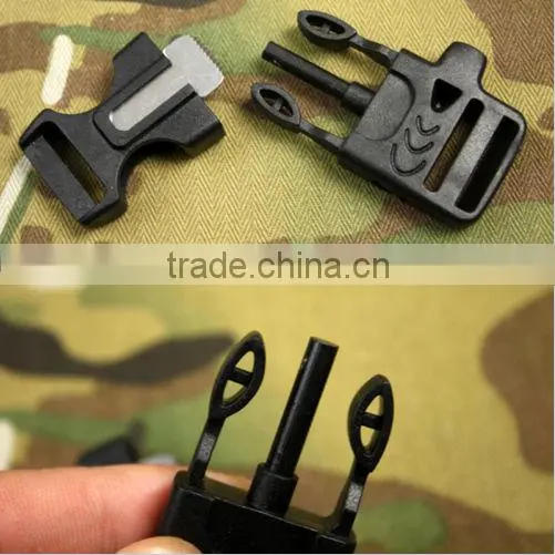 Outdoors Fire Starter Side Release Whistle Survival Buckle Flint Starter Black