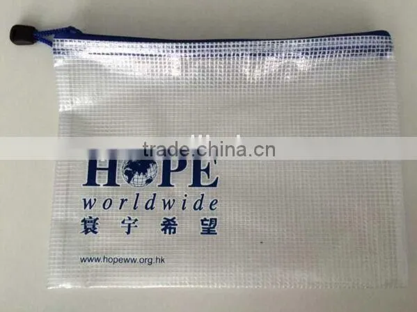 2016 high quality transparent clear pvc zipper document file bag