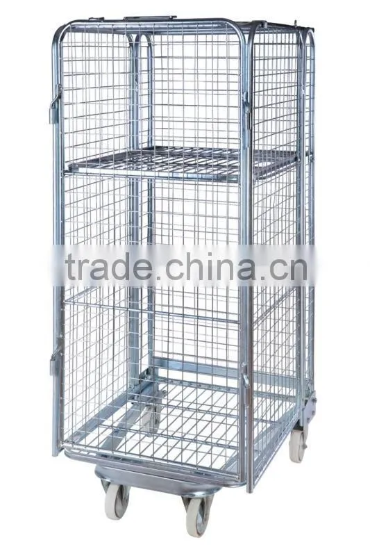 Luggage Hotel Logistic Storage Fold Wire Mesh 4 Sided Roll Cage