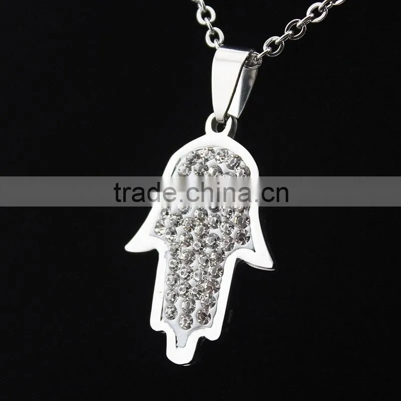 Diamond hand of Fatima necklace stainless steel Palm jewelry wholesale