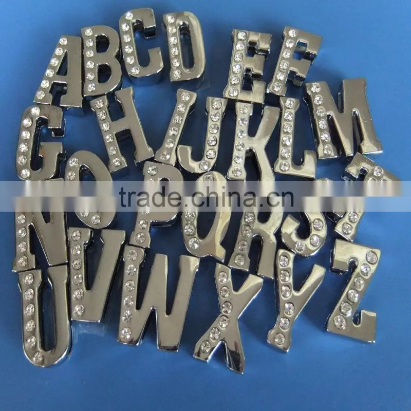 Produce Wholesale Zinc Alloy Half Side Diamonds DIY 18mm Rhinestone Alphabet Slide Bracelets Letters