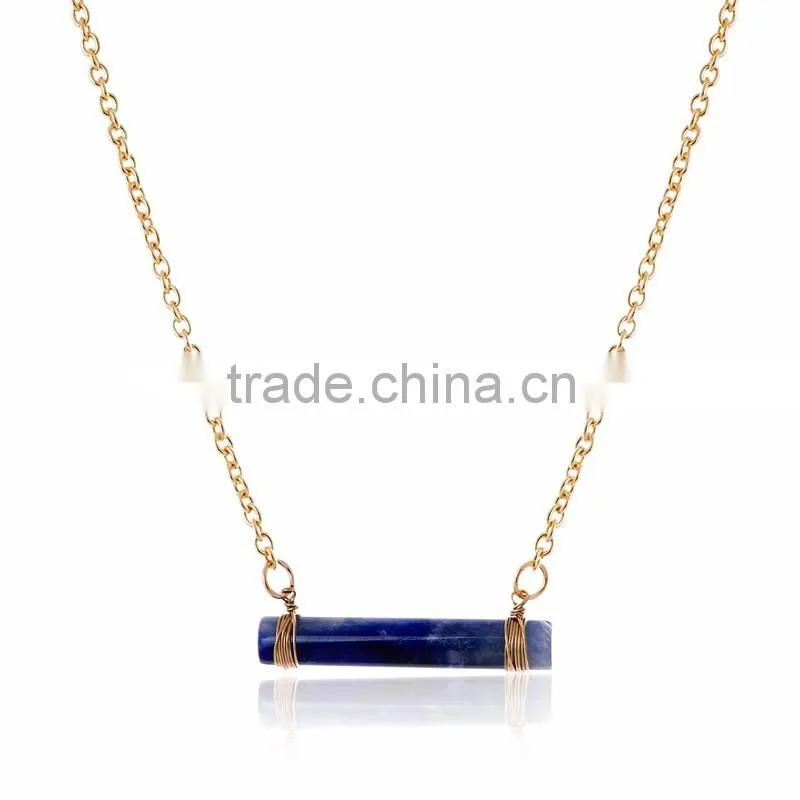 Minimalist Design Blue Bar Gemstone Jewelry Choker Necklace 2016