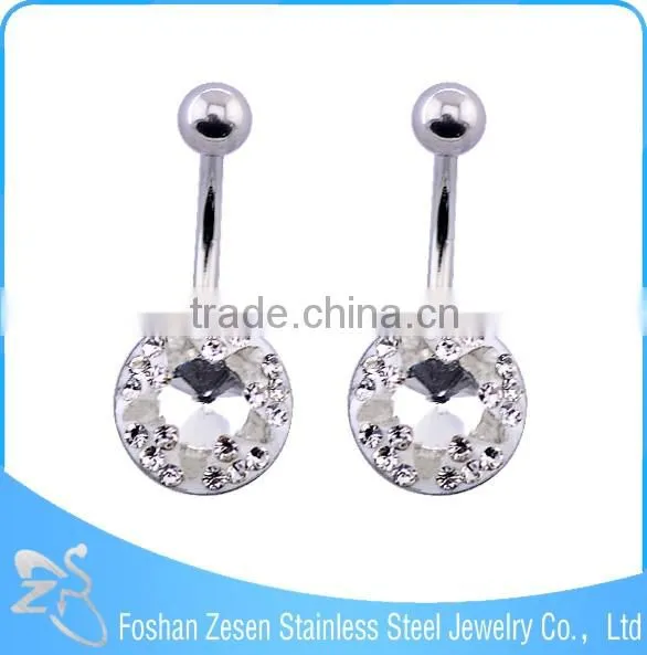 China manufacturer women stainless steel AB star stone belly bar navel ring