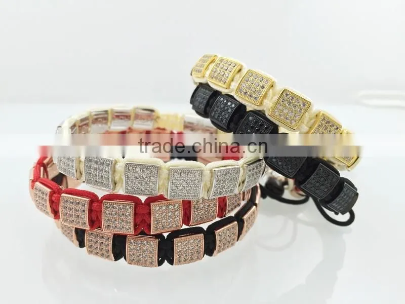 Wholesale micro setting zircon bracelet Braided stone beads Bracelet With Stainless Steel beads