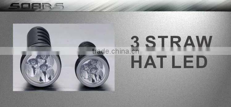 Plastic Straw Hat 3 LED Flashlight Torch light