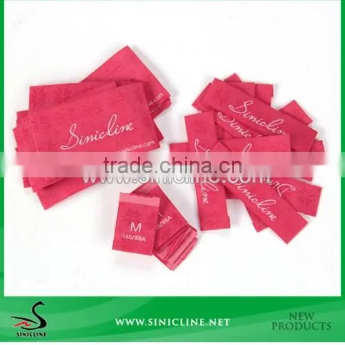 Sinicline design weaving technics damask clothing red woven label for garment