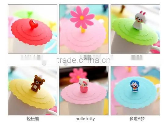 food grade soft silicone strong adsorbability universal cup lids with animal