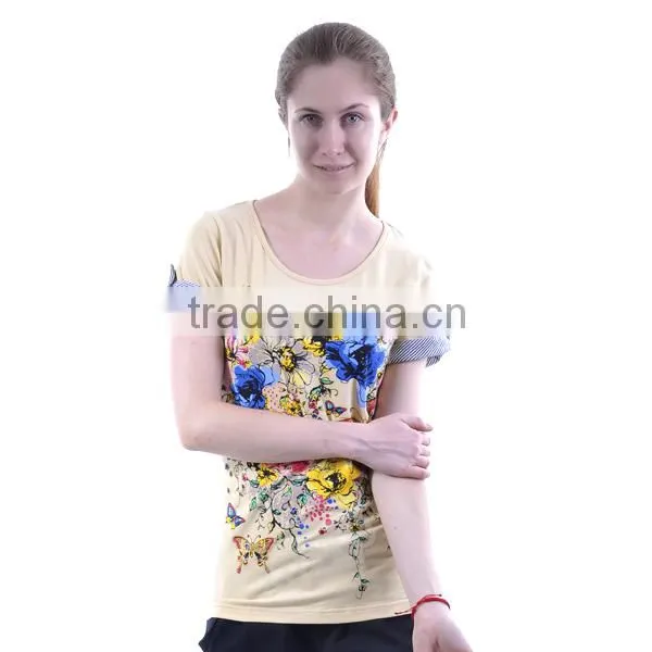 2016 custom design high quality women t-shirt in 100% cotton O-neck t shirts with printing