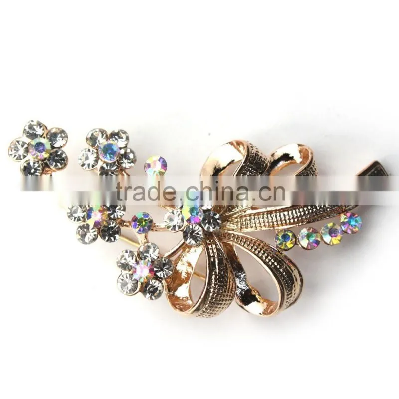Color Rhinestone Flower Brooch Pins,Flower AB Rhinestone Brooch Pin For Dresses