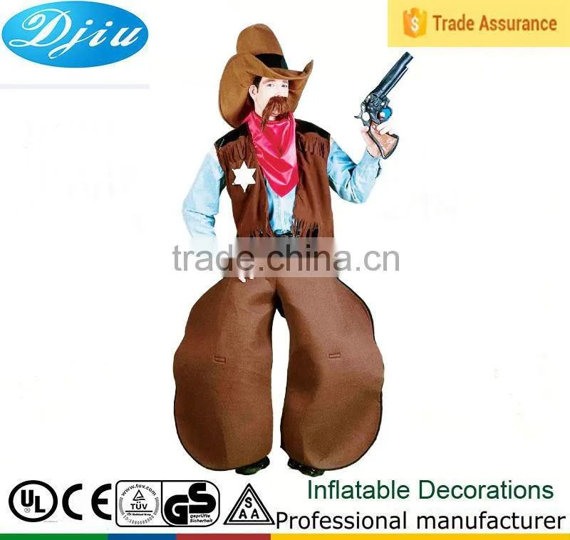 DJ-CO-157 Brown clothes Inflatable Cowboy Adult black long dress Costume black gun