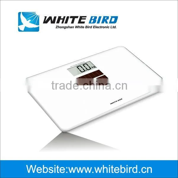 WhiteBird glass digital bathroom scale with large LCD