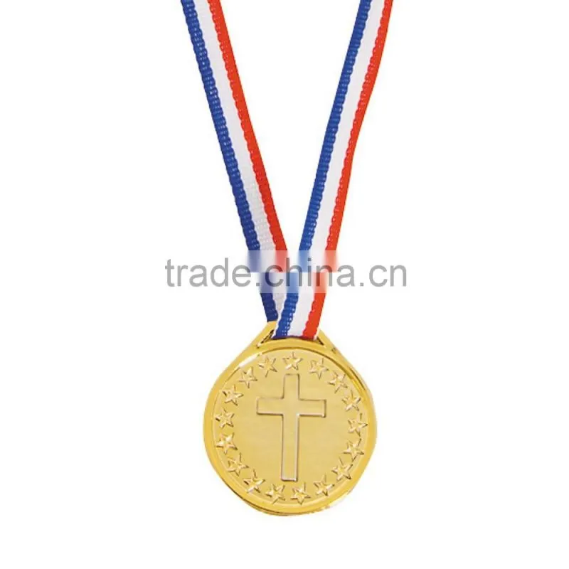 Promotional Cheap Award Gift with Long Ribbon Professional Custom Personalized Gold Christian Athlete Plastic Medals ional Gifts