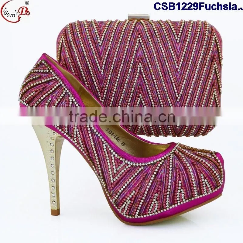 CSB1229 New design wholesale price shoes matching bags for women, gold shoes and bags