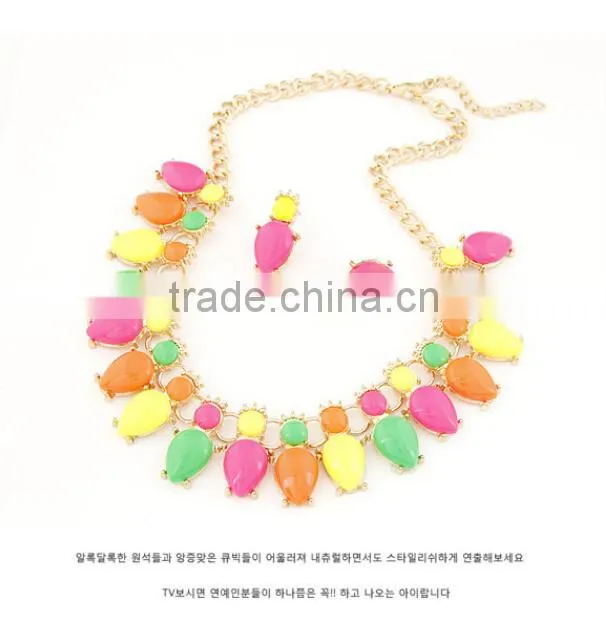 Fashion fluorescence color Water Drop Beads Bib Necklace Candy Resin beads Necklace