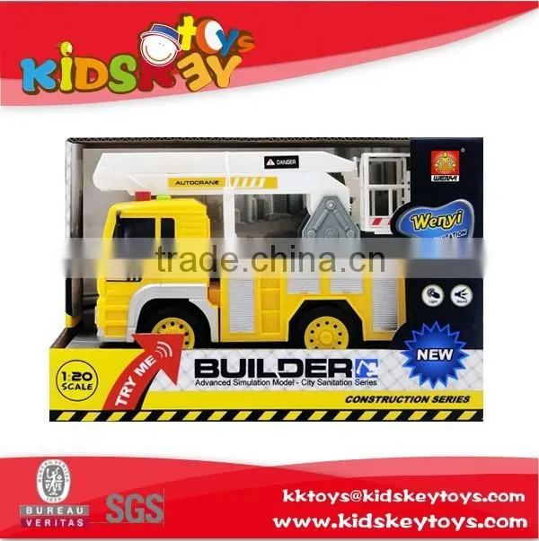 Promotional plastic wheels friction toy car yellow fire truck toys with sound and light