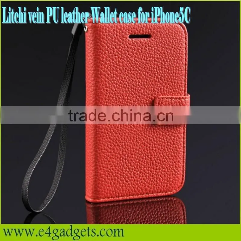 High quality Litchi Vein PU leather case for iphone5c,for iphone5c leather case