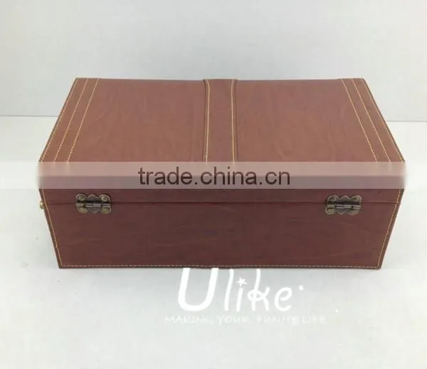 Hot Sell Fashion PU Leather Wine Gift Package With Handle leather wine box package for three bottles with wine accessories