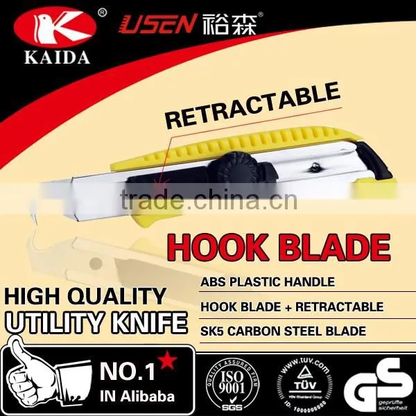 Stationery Cutter Hook blade retractable slider with screw lock Plastic handle Utility Cutter Knife