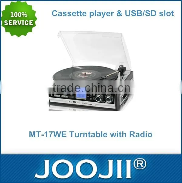Three-Speed Portable Vinyl Turntable with Built-In Stereo Speakers , Radio , Cassetter And USB/ SD Slot