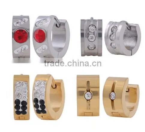 Fashion Women's Gold Crystal Stainless Steel Huggie Hoop Stud Earring